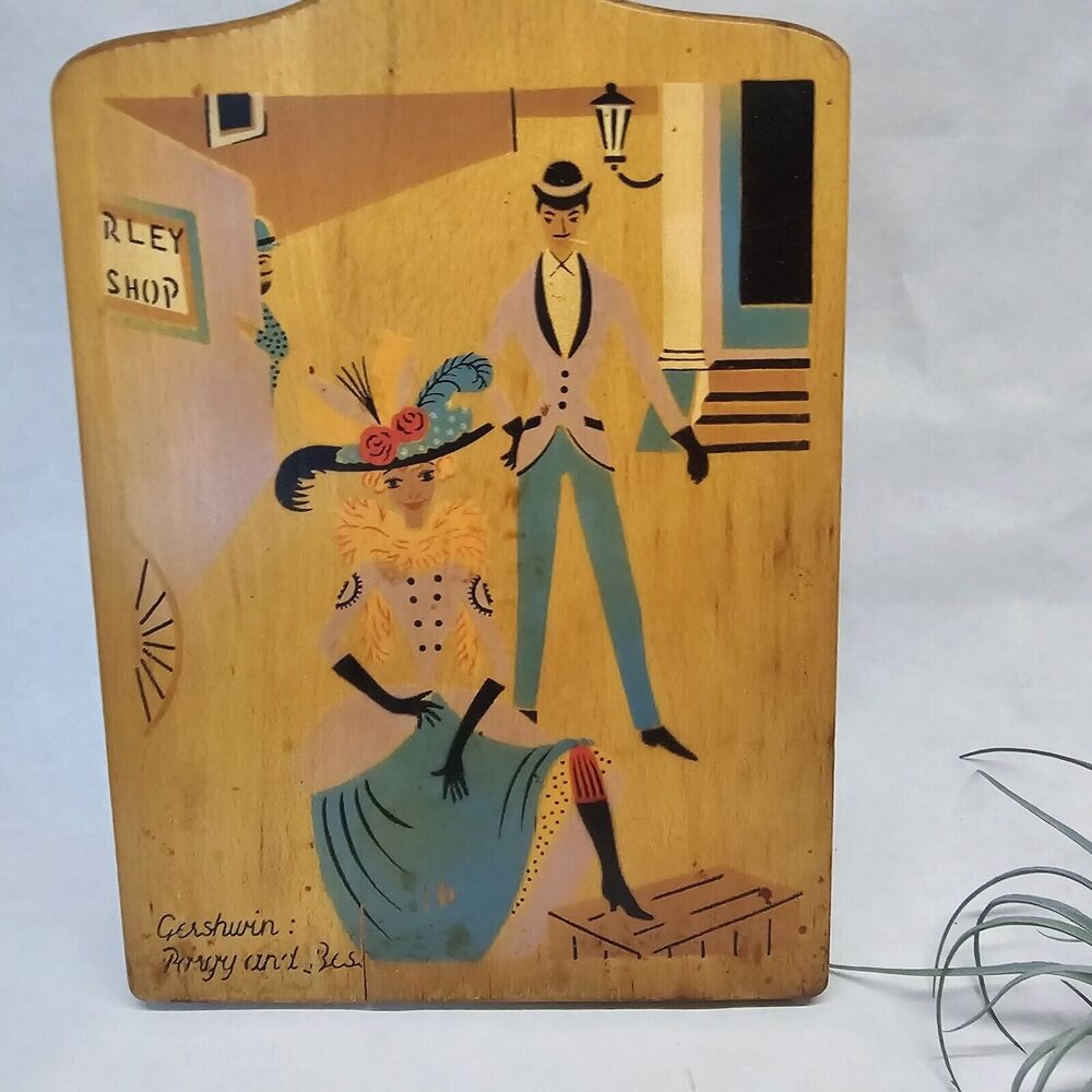 Vintage 1981 Nevco Gershwin: Wood Cutting Board Porgy & Bess Themed  7” X 14”